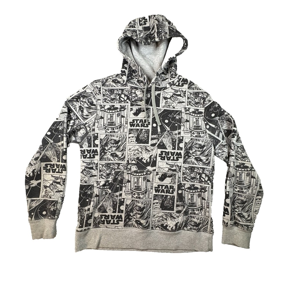 Amazon Essentials Men's M Black & Grey AOP Star Wars Hoodie SEE DESCRIPTION